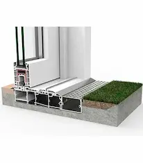 Ventanas correderas elevables de PVC a medida. Vista de sección de perfil para correderas de PVC elevables E170 de Cortizo